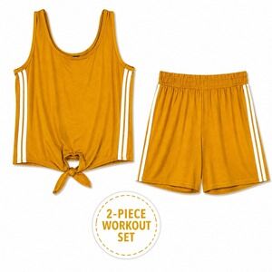 Feathers Mustard Yellow Striped Tank Top and Shorts Two Piece Lounge Set Small
